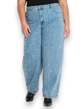 Future Collective Mid-Rise Studded Barrel-Leg Jeans, Size 24